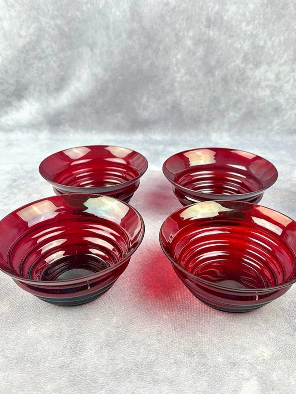 Vintage Anchor Hocking Ruby Red 4.5" Dessert Berry Bowls Set of 4 READ